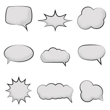 Set of empty comic speech bubbles with with noise sand texture trendy. Vector Stock Illustration