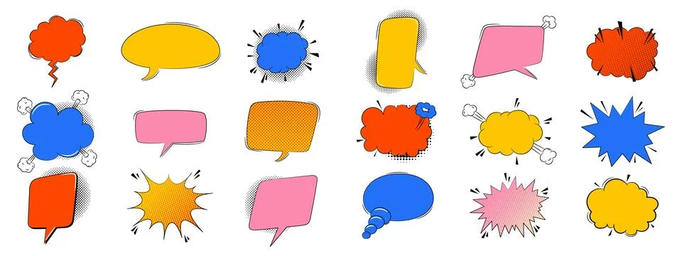 Set of empty comic speech bubbles in trendy pop art style Illustrazione stock