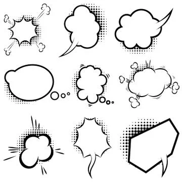 Set of empty comic style speech bubbles with halftone shadows. Design element Stock-Illustration