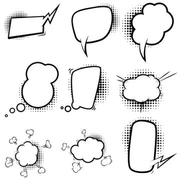 Set of empty comic style speech bubbles with halftone shadows. Design element Stock Illustration