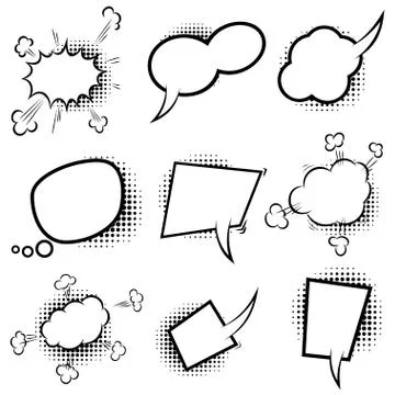 Set of empty comic style speech bubbles with halftone shadows. Design element Illustrazione stock