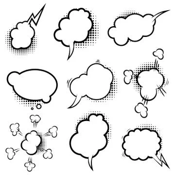 Set of empty comic style speech bubbles with halftone shadows. Design element Illustrazione stock