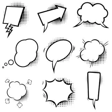 Set of empty comic style speech bubbles with halftone shadows. Design element Stock-Illustration