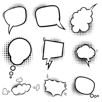 Set of empty comic style speech bubbles with halftone shadows. Design element Illustrazione stock