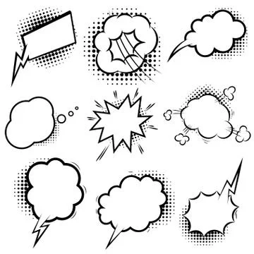 Set of empty comic style speech bubbles with halftone shadows. Design element Stock-Illustration