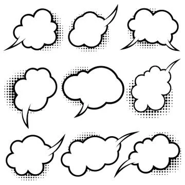 Set of empty comic style speech bubbles with halftone shadows. Design element Stock Illustration