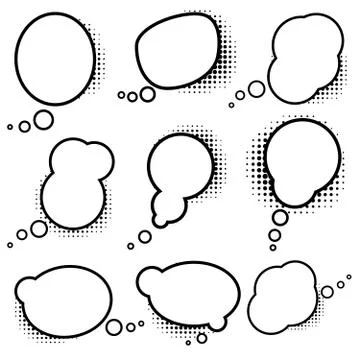 Set of empty comic style speech bubbles with halftone shadows. Design element Stock Illustration