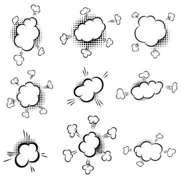 Set of empty comic style speech bubbles with halftone shadows. Design element Stock-Illustration