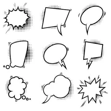 Set of empty comic style speech bubbles with halftone shadows. Design element Stock-Illustration