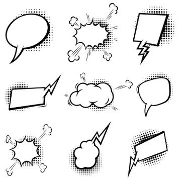 Set of empty comic style speech bubbles with halftone shadows. Design element Stock-Illustration