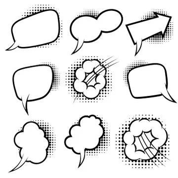 Set of empty comic style speech bubbles with halftone shadows. Design element Illustrazione stock