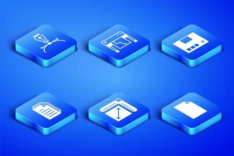 Set Empty document, Fountain pen nib, Paper size, File, Plotter and Carton Ilustración de archivo