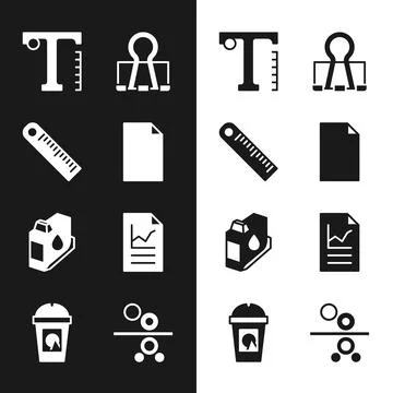 Set Empty document, Ruler, Text, Binder clip, Printer ink cartridge, Document Stock Illustration