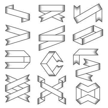 Set of empty emblems, ribbons. Design elements for logo, badge, sign Stock Illustration