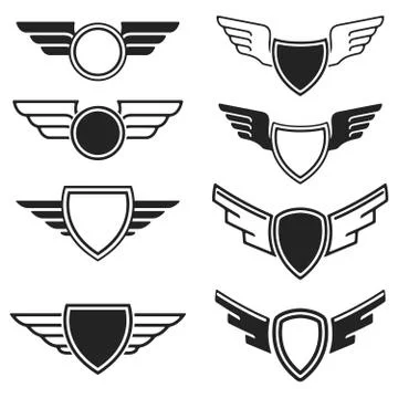 Set of the empty emblems with wings. Design elements for logo, l Stock Illustration