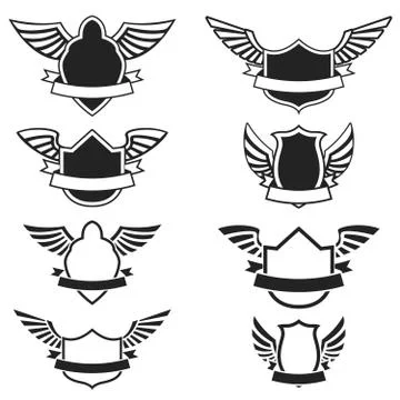 Set of the empty emblems with wings. Design elements for logo, l Stockillustratie