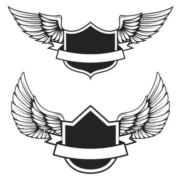 Set of the empty emblems with wings. Design elements for logo, l Illustrazione stock