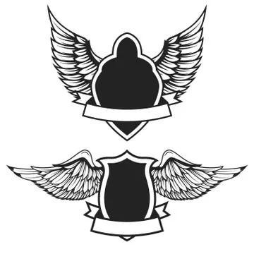 Set of the empty emblems with wings. Design elements for logo, l Illustrazione stock