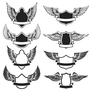 Set of the empty emblems with wings. Design elements for logo, l Illustrazione stock