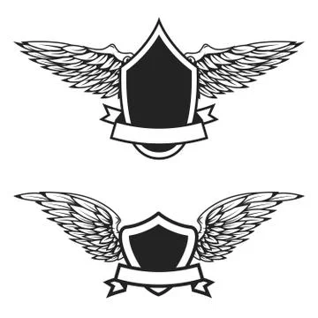 Set of the empty emblems with wings. Design elements for logo, l Illustrazione stock