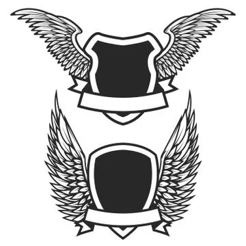 Set of the empty emblems with wings. Design elements for logo, l イラスト素材