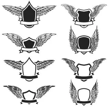 Set of the empty emblems with wings. Design elements for logo, l Illustrazione stock