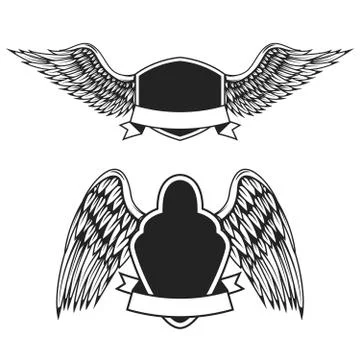 Set of the empty emblems with wings. Design elements for logo, l Stock Illustration
