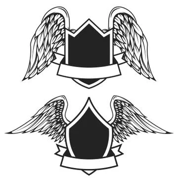 Set of the empty emblems with wings. Design elements for logo, l Stock Illustration