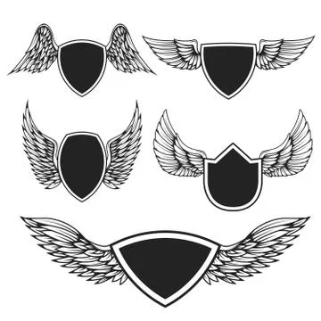 Set of the empty emblems with wings. Design elements for logo, l Stock Illustration
