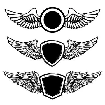 Set of the empty emblems with wings. Design elements for logo, l イラスト素材