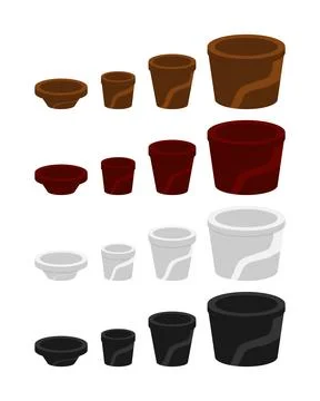 Set of empty flower pots of different shapes. Vector illustration isolated .. Stock Illustration