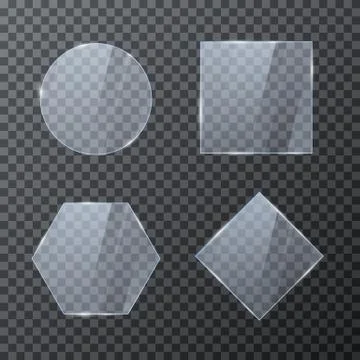 Set of empty glass geometric banners. Glossy frame template with reflection.  Stock Illustration