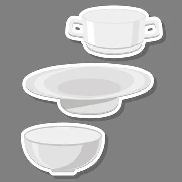 Set of empty glass soup bowls Stock Illustration