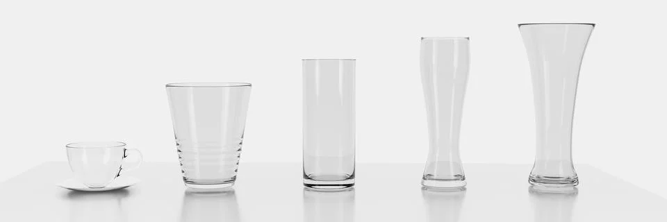 Set of Empty glass on white background with  reflection . It clear and purity Stock Illustration