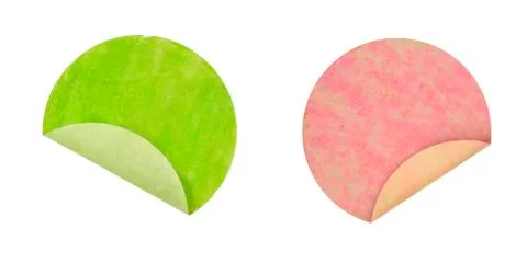 Set of empty grungy circular adhesive price stickers, multicolored price tags Stock Photos