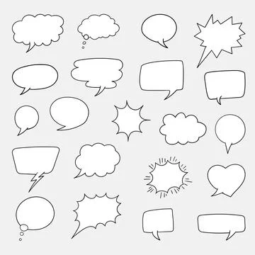 Set of empty hand drawn speech bubbles Illustrazione stock