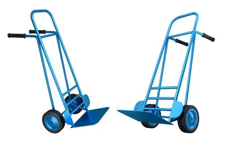 Set of Empty hand truck or dolly isolated on white background. 3d render of i Illustrazione stock
