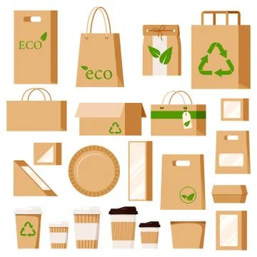 Set of empty kraft brown blank cardboard rectangle triangle take away eco box 스톡 일러스트