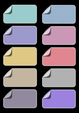 Set of empty labels in different pastel colors, rectangle paper wirh rolled Stock Illustration