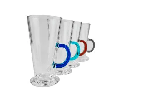 Set of empty latte glasses isolated on white. Stock Photos