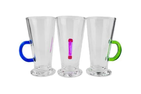 Set of empty latte glasses isolated on white. Stock Photos
