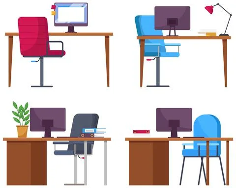 Set of empty office workplace interior design. Business objects, vector elements イラスト素材