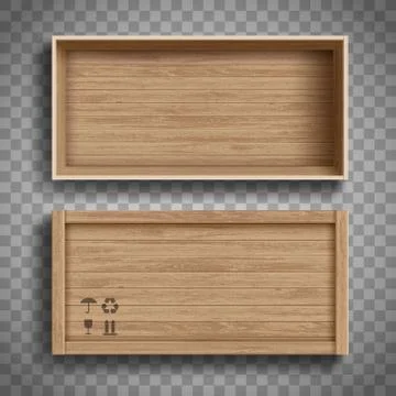 Set empty open and closed wooden boxes Stock Illustration