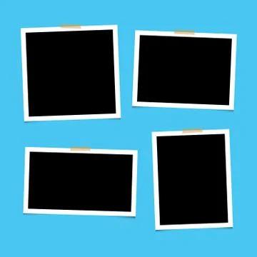 Set of empty photo frames with adhesive tape on blue background Stock Illustration