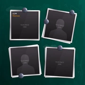 Set of empty photo frames on chalkboard, blackboard. Stock Illustration