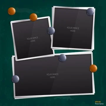 Set of empty photo frames on chalkboard, blackboard. Illustrazione stock