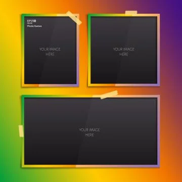 Set of empty photo frames on color background. Stockillustratie