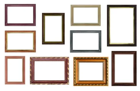 Set of empty picture frames with free space inside, isolated on white Stock Photos
