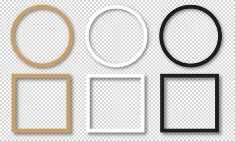 Set of empty picture frames. Picture frames mockup template for square and round 스톡 일러스트