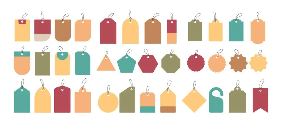 Set of empty price lag set collection, tag label, rice tag collection. Blan.. イラスト素材